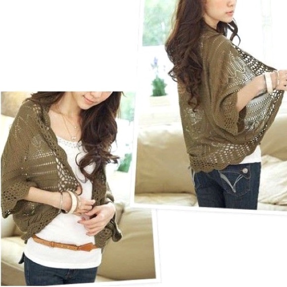 Short-Sleeve Knit Cardigan (Khaki) - Picture 2 of 5
